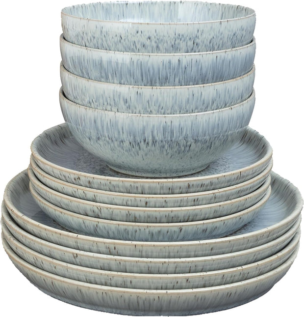 Denby Halo Speckle Coupe 12 Piece Tableware Set Gift Boxed